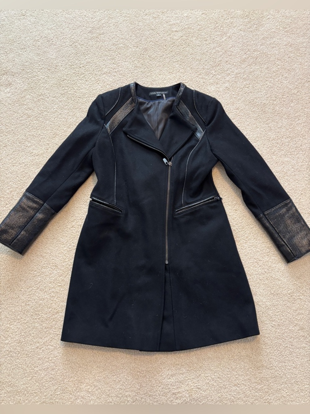Via Spiga Black Coat with Metallic Trim Size 8